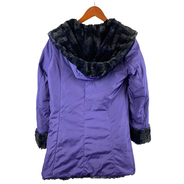 Vintage Hal Fenton Purple & Black Faux Fur Trimmed Hooded Coat XS