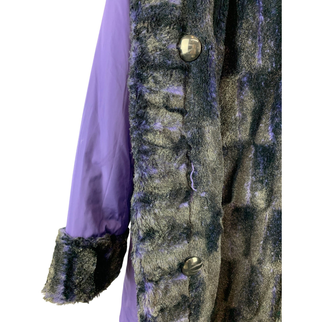 Vintage Hal Fenton Purple & Black Faux Fur Trimmed Hooded Coat XS