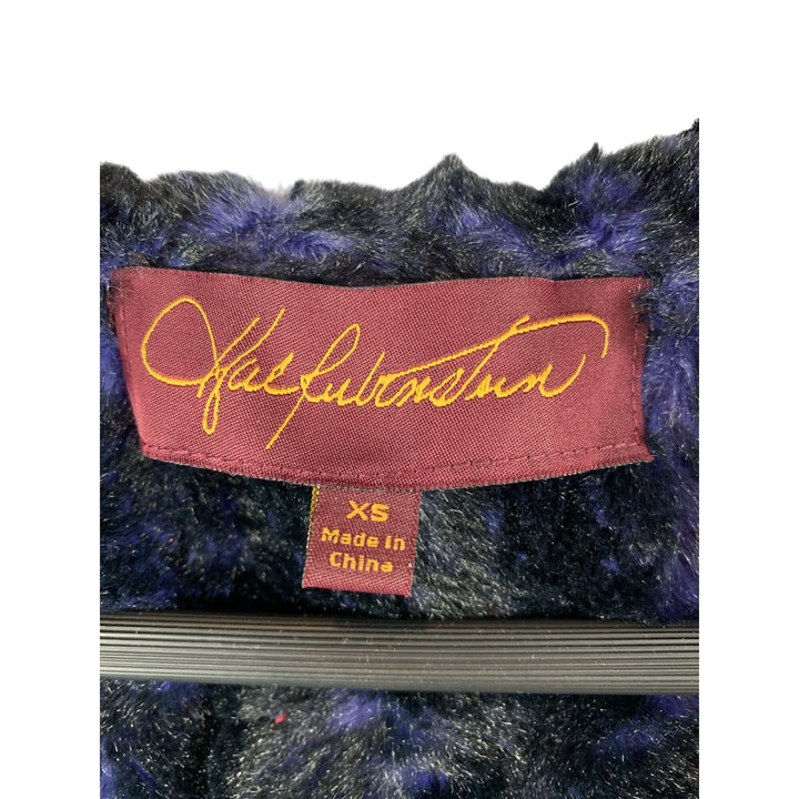 Vintage Hal Fenton Purple & Black Faux Fur Trimmed Hooded Coat XS