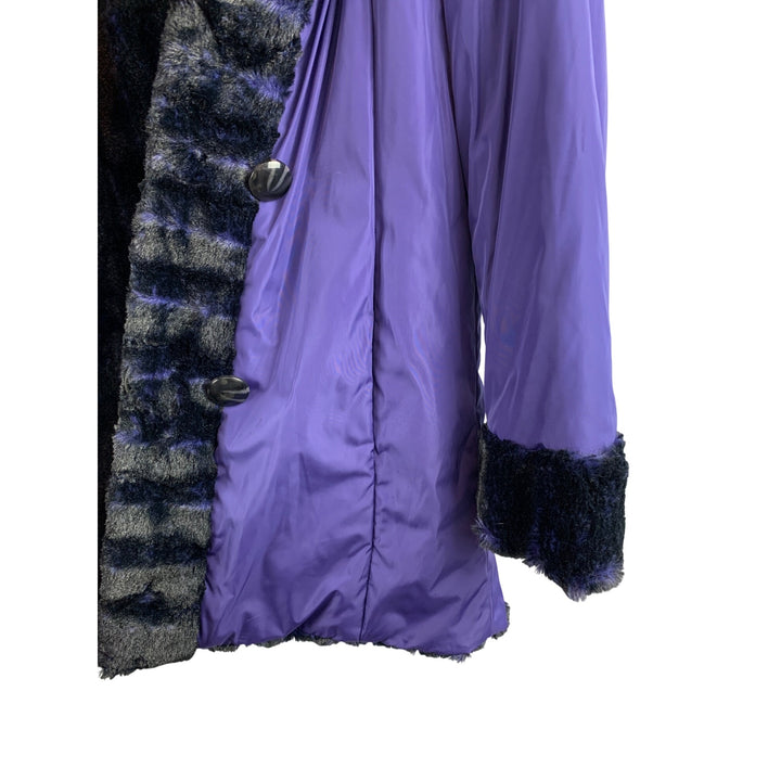 Vintage Hal Fenton Purple & Black Faux Fur Trimmed Hooded Coat XS