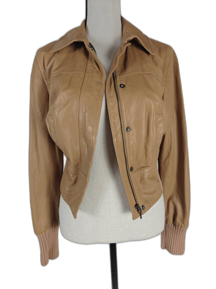 Womens Catherine Malandrino Leather Jacket Tan Size 2