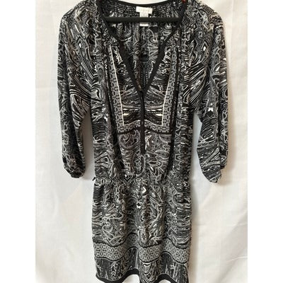 Cache M Knee Length Black and White Patterned Dress