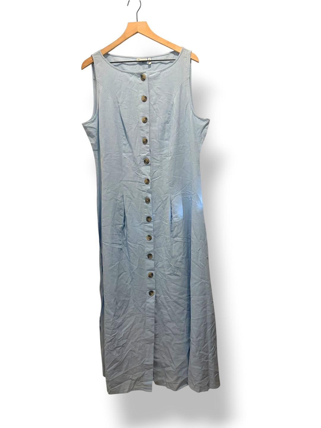 ASOS Design Light Blue Cotton Linen Button Front Maxi Dress Size 14 Coastal NWT