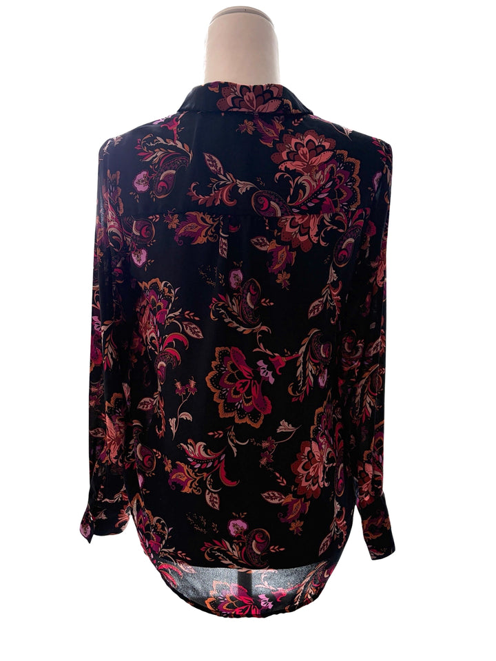 Liz Claiborne Women's Black & Pink Paisley Floral Long Sleeve Blouse, Size XS