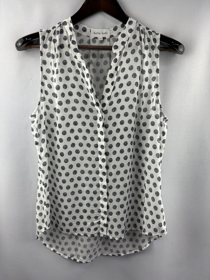 Women’s Bella Dahl Small White Sleeveless Blouse w/ Gray Polka Dots