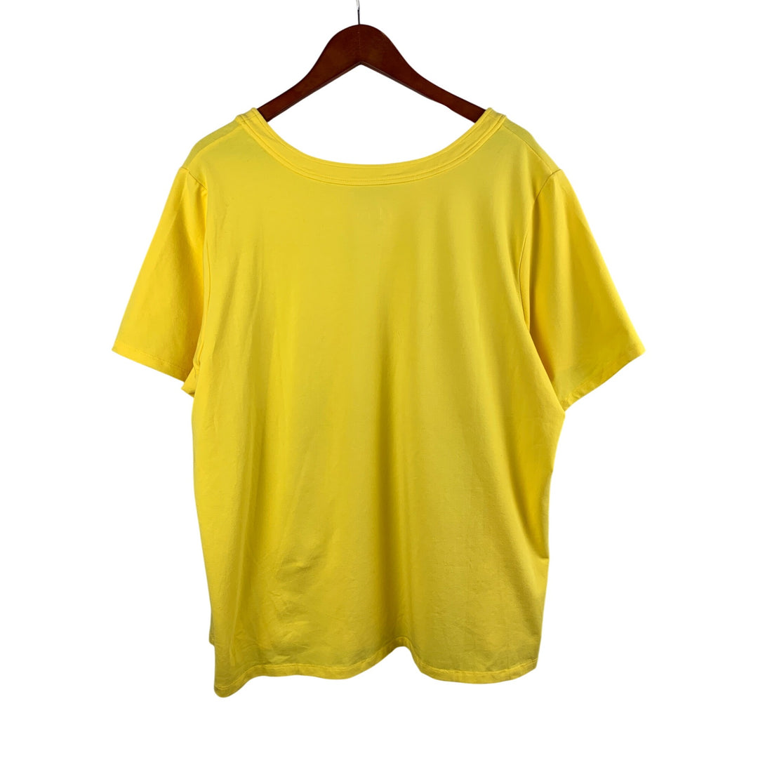 D&Co Womens Yellow Lace-Up Top Size 2X Cotton/Spandex Short Sleeve Casual Wear