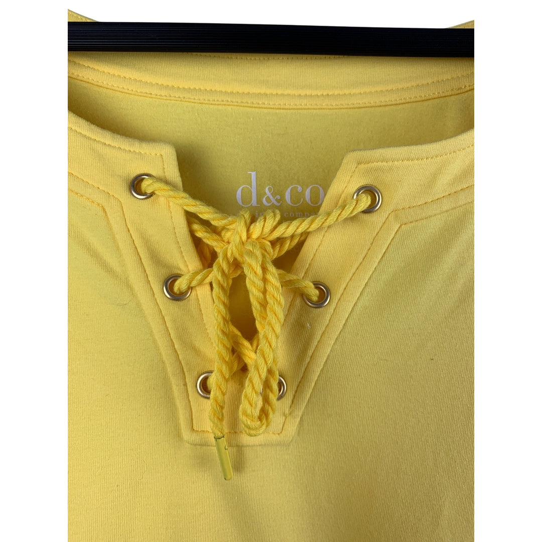 D&Co Womens Yellow Lace-Up Top Size 2X Cotton/Spandex Short Sleeve Casual Wear
