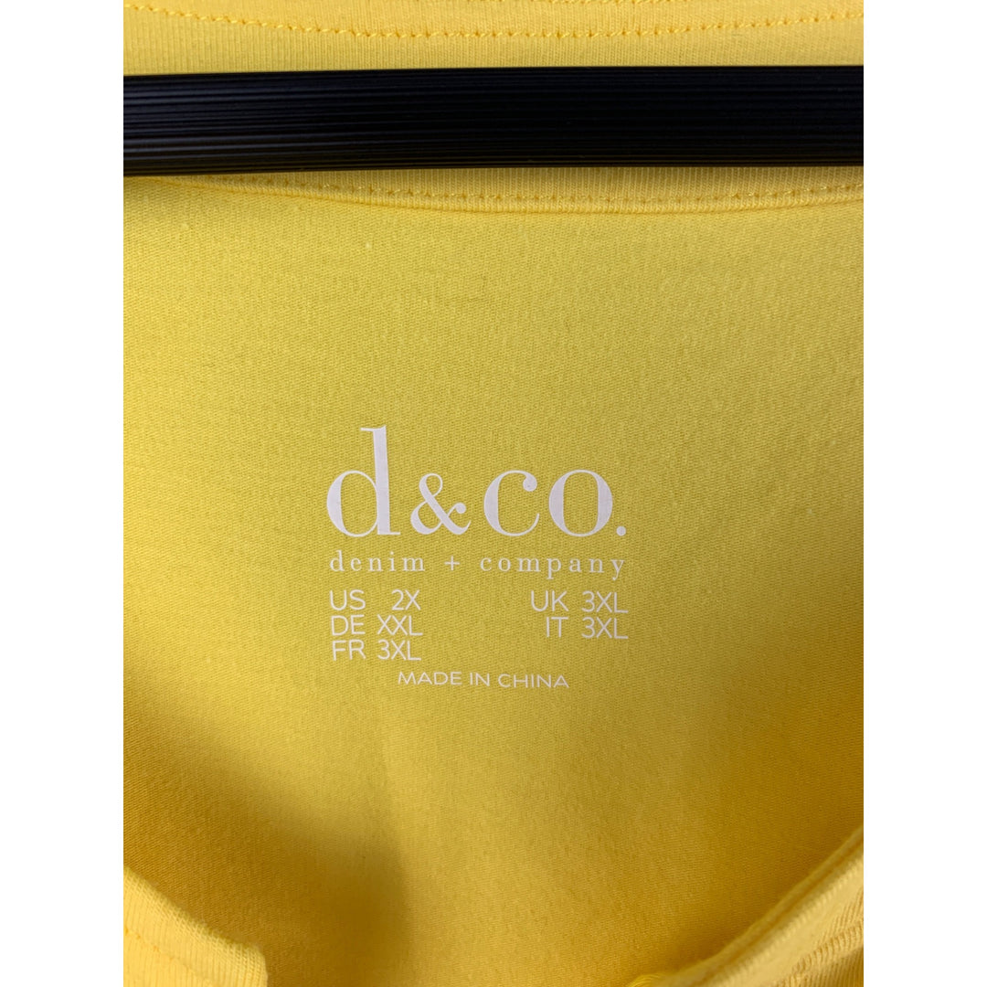 D&Co Womens Yellow Lace-Up Top Size 2X Cotton/Spandex Short Sleeve Casual Wear