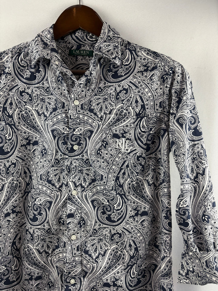 Women’s Vintage Ralph Lauren XS Navy & White Paisley Button Up