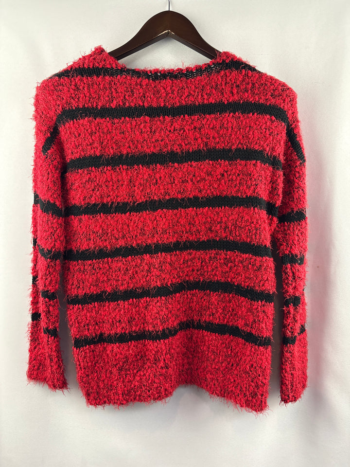 Women’s Relativity Small Bright Red &amp; Black Stripe Sweater