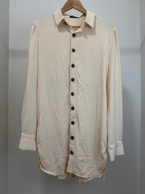 ChicMe Ruched Button Front Shirt Dress Beige SzXL