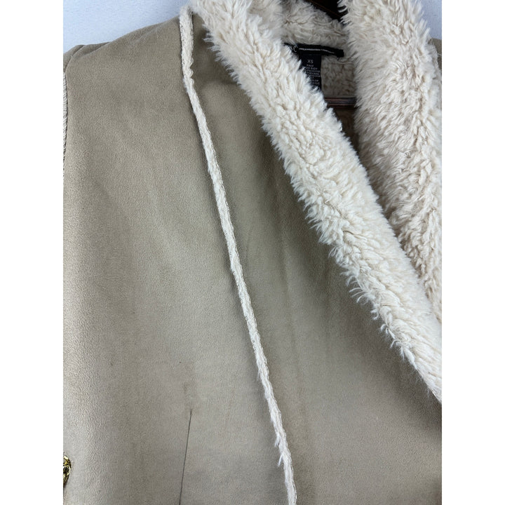 Women’s INC International Concepts Y2K Beige Faux Fur Cardigan Jacket Size XS