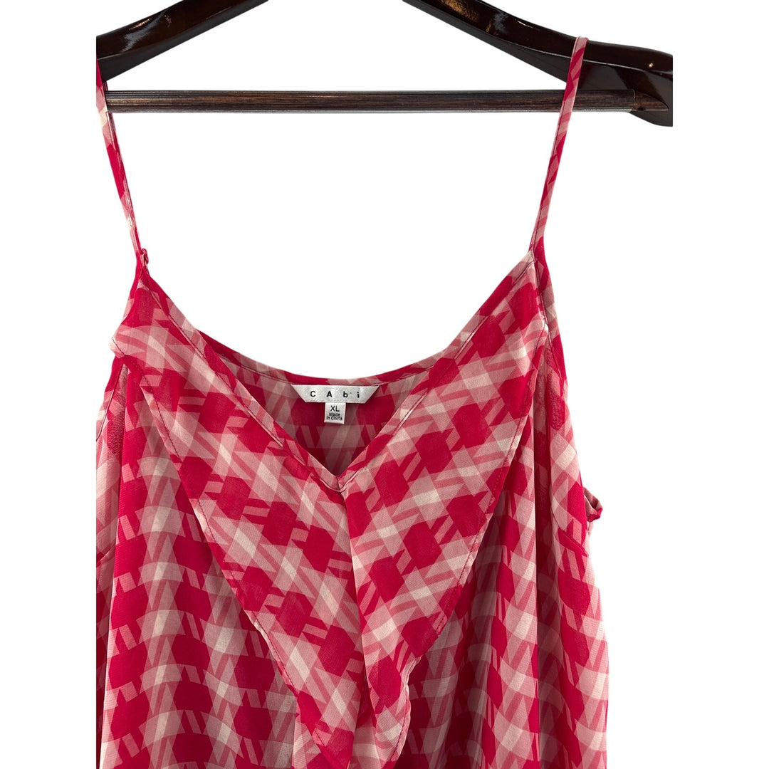Women’s Cabi XL Pinkish Red & White Patterned Sleeveless Blouse