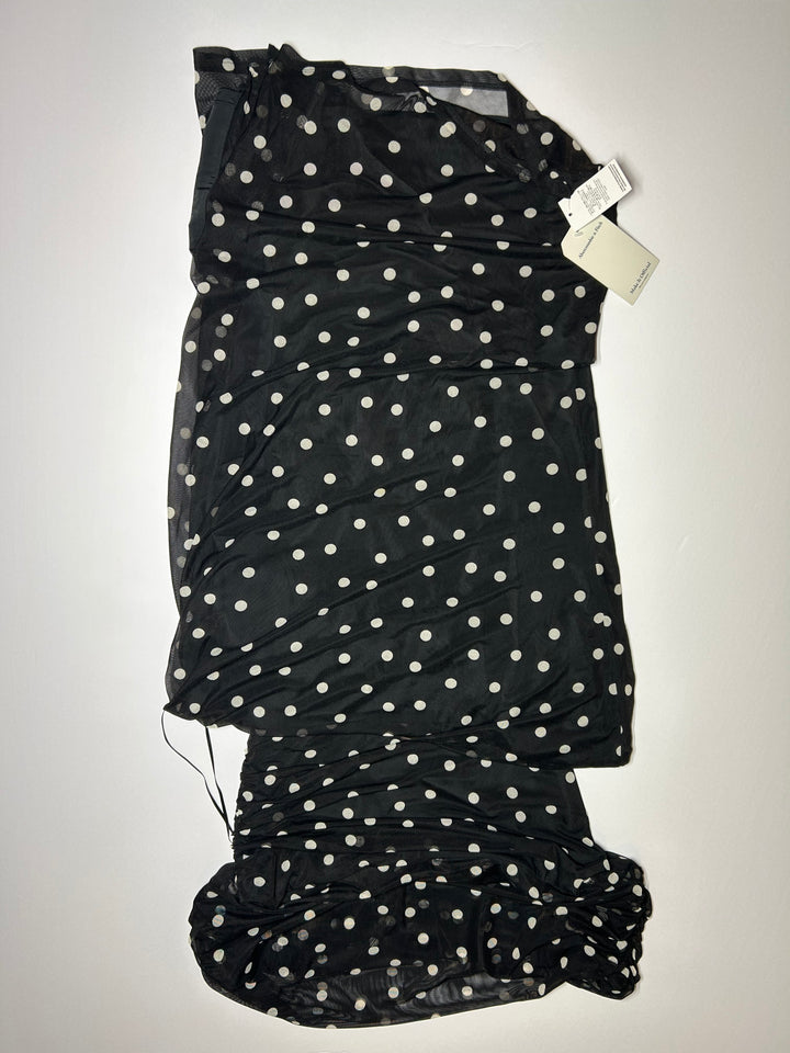 Abercrombie &amp; Fitch Women’s Mesh Draped off the Shoulder Maxi Dress Women’s Size Medium Black Polka Dot NEW!!