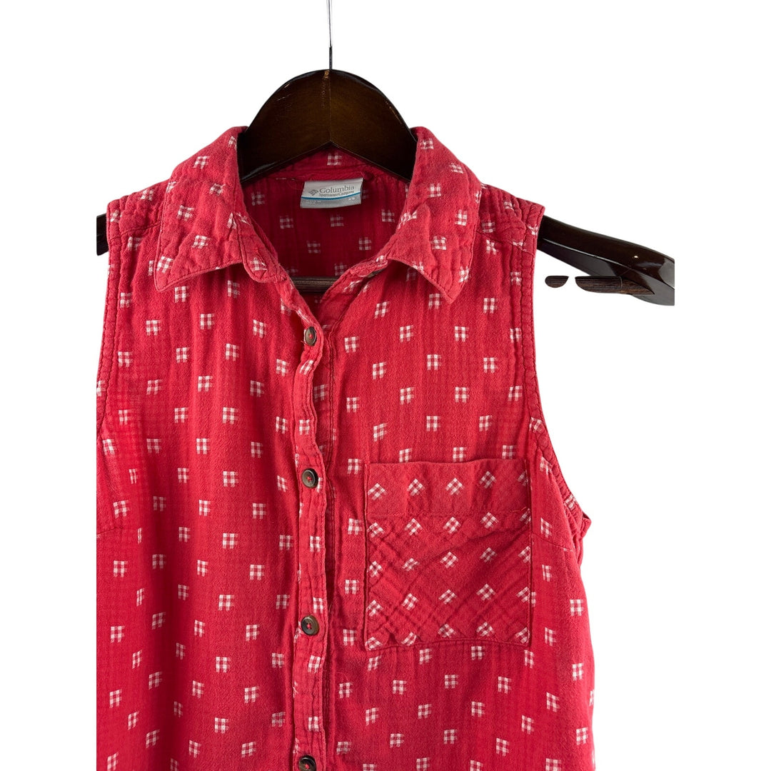 Women’s Columbia XS Red Sleeveless Button Up w/ Gingham Square Pattern