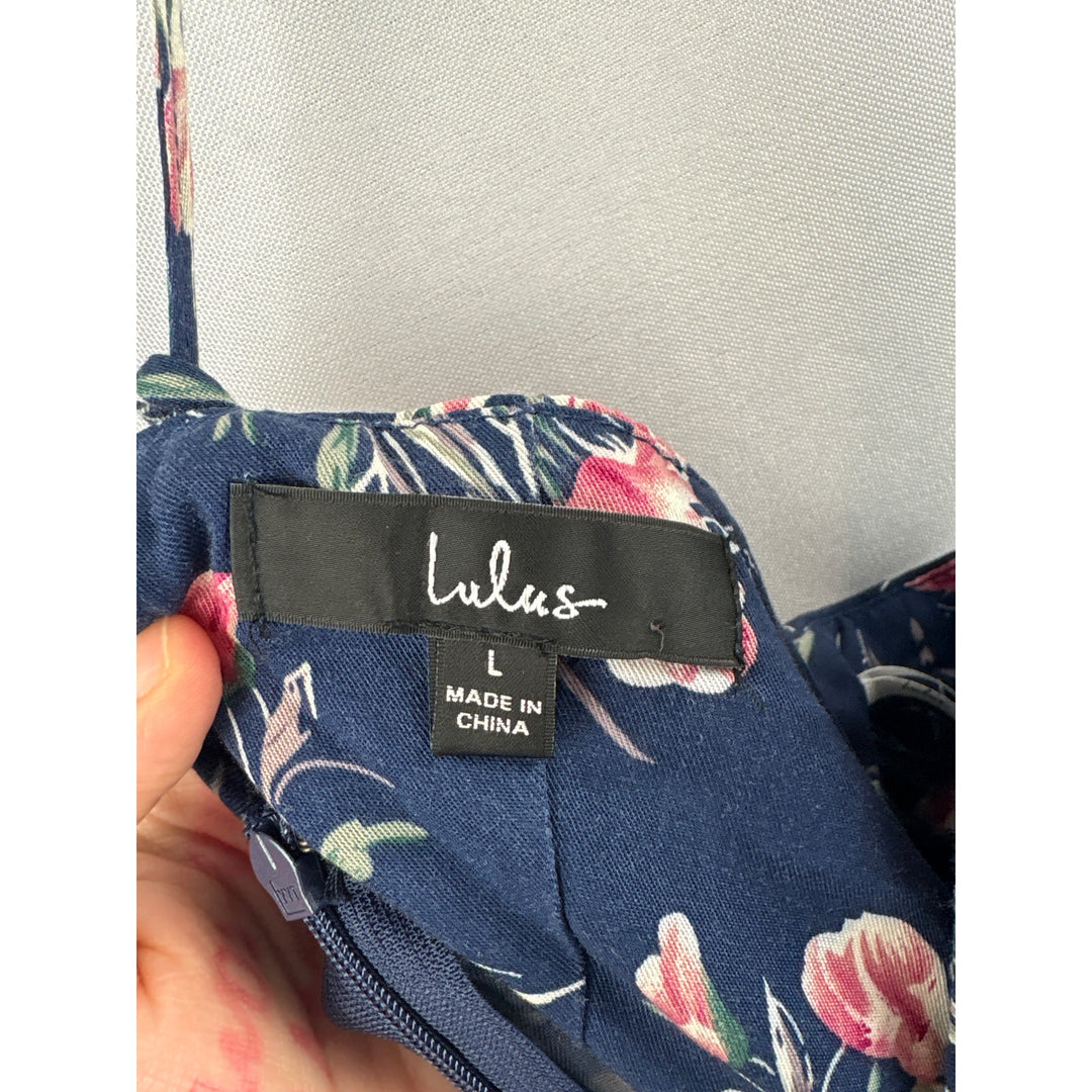 Women’s Lulus Large Navy Blue Flora Sleeveless Sundress