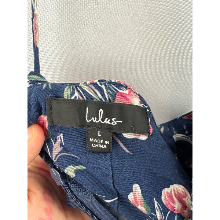 Women’s Lulus Large Navy Blue Flora Sleeveless Sundress