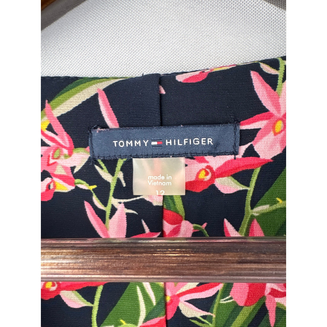 Women’s Tommy Hilfiger Size 12 Navy w/ Pink Florals Midi Dress