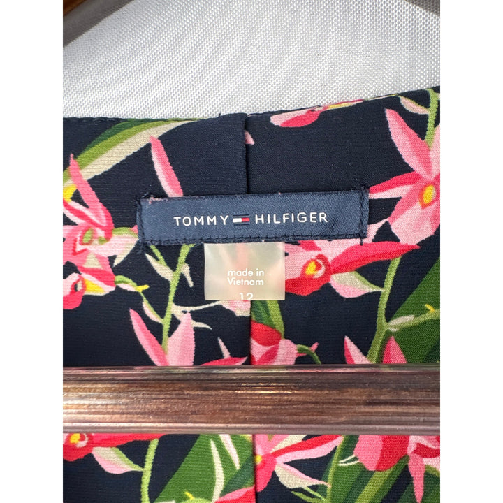 Women’s Tommy Hilfiger Size 12 Navy w/ Pink Florals Midi Dress