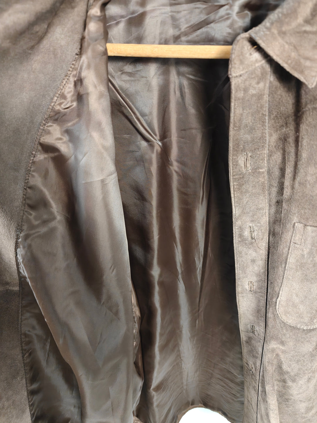 Mens Genuine Suede Leather Shirt Jacket Brown Vintage Large