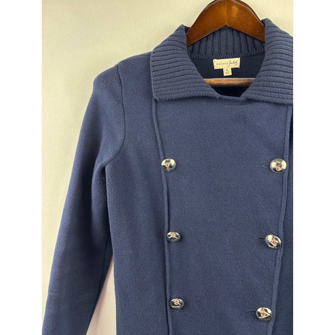 Women’s Maison Jules Small Navy Blue Double Breasted Short PeaCoat Sweater