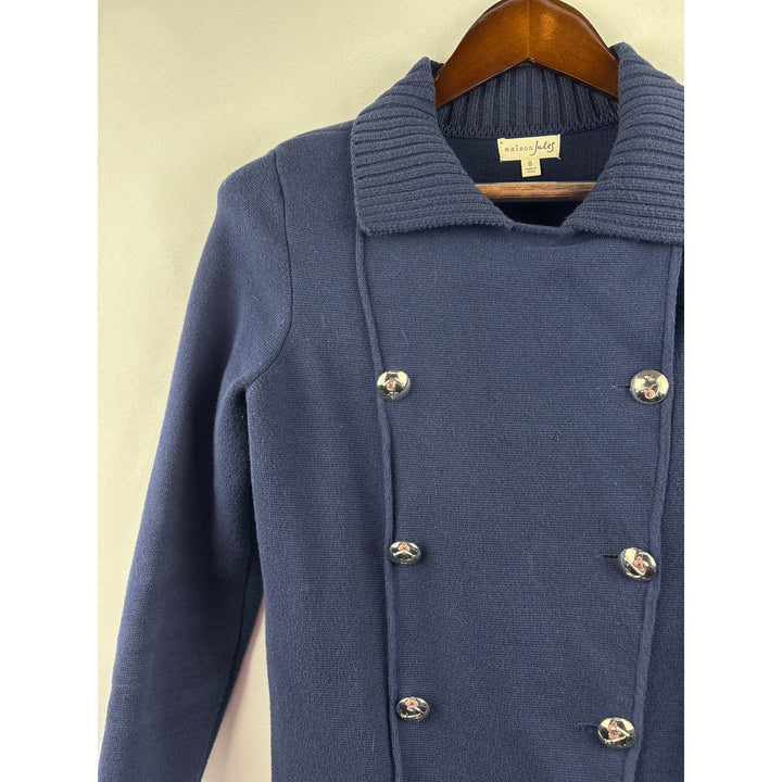 Women’s Maison Jules Small Navy Blue Double Breasted Short PeaCoat Sweater