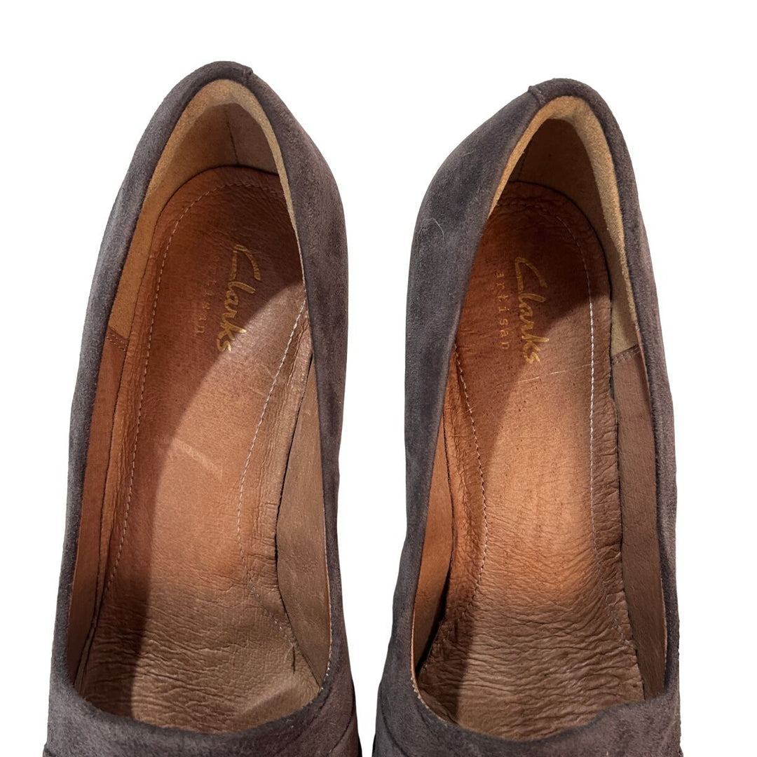 Clarks Womens Delsie Joy Dark Taupe Suede Pleated Pumps Size 8.5M