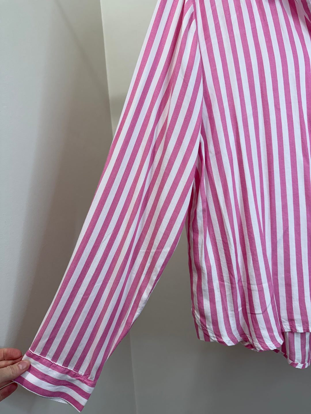 BeachLunchLounge NWT Pink White Striped Button Down Blouse Sz L
