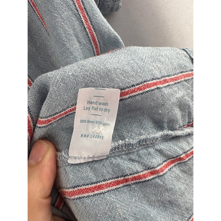 Women’s Marine Layer XS Light Blue w/ Red Stripes Short Sleeve Button Up