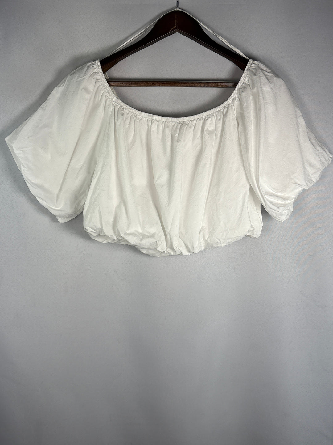 Womens Nation White Pima Cotton Cropped Blouse With Puffed Sleeves