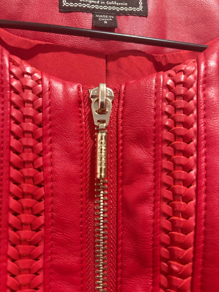 Bebe Red Genuine Leather Cropped Moto Jacket S 80s Rocker Thriller Glam