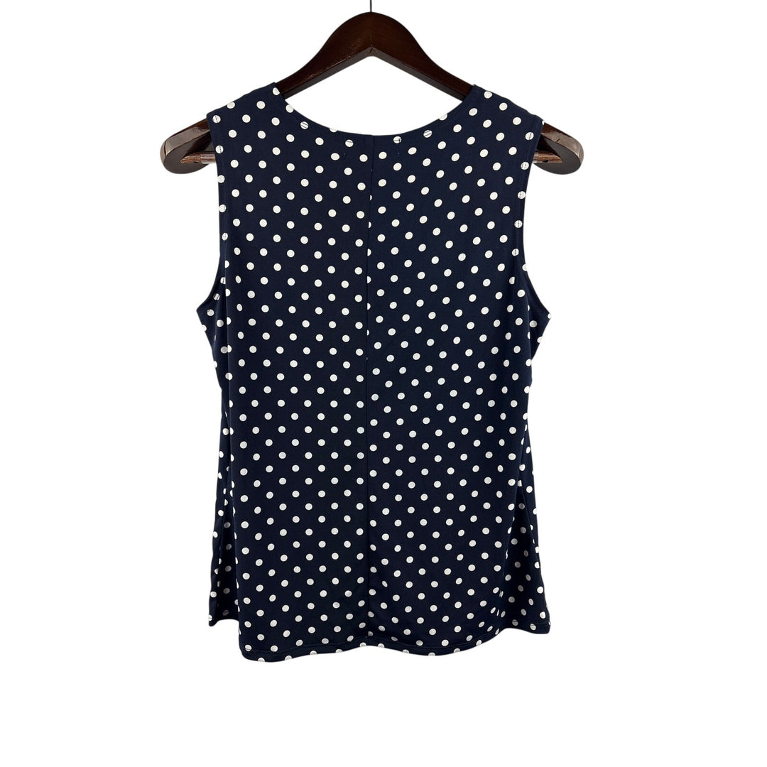 Women’s Diana Belle Medium Navy Sleeveless Blouse w/ White Polka Dots
