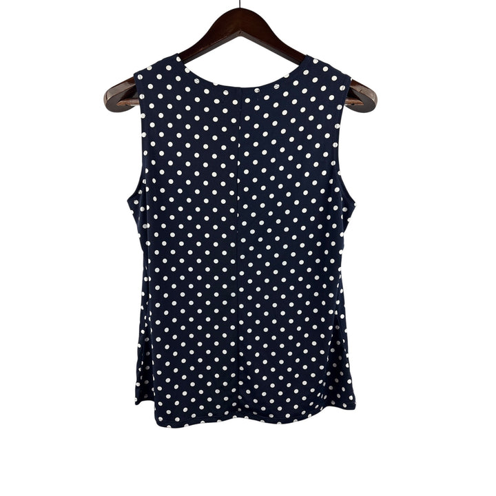 Women’s Diana Belle Medium Navy Sleeveless Blouse w/ White Polka Dots