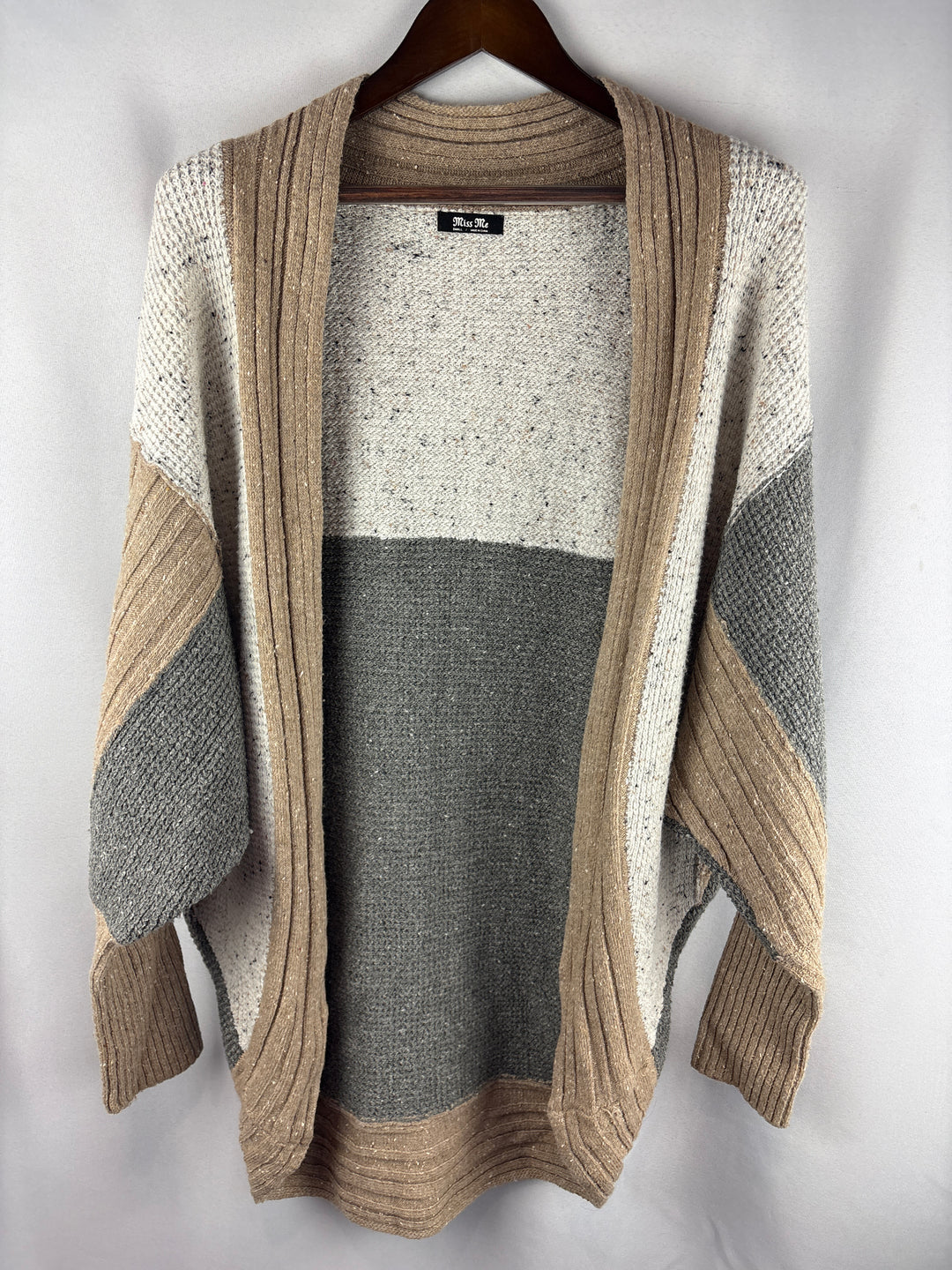 Women’s Miss Me Small White, Gray &amp; Tan Cardigan