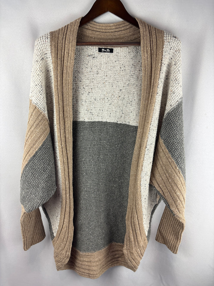 Women’s Miss Me Small White, Gray &amp; Tan Cardigan