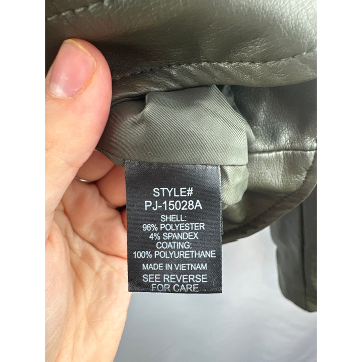 Women’s Zenana Large Olive Green Faux Leather Biker Jacket
