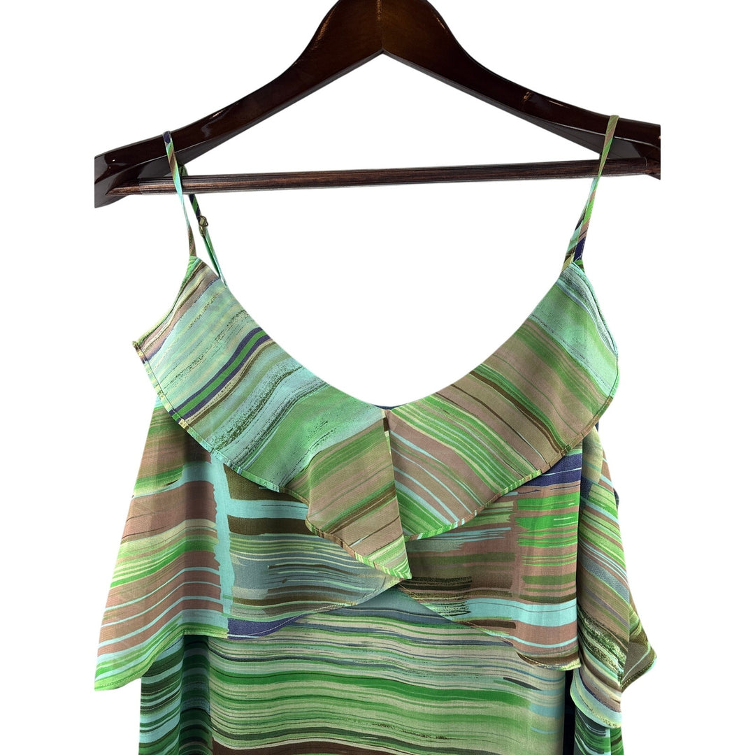 Women’s Cabi XL Green, Brown, & Blue Patterned Sleeveless Blouse