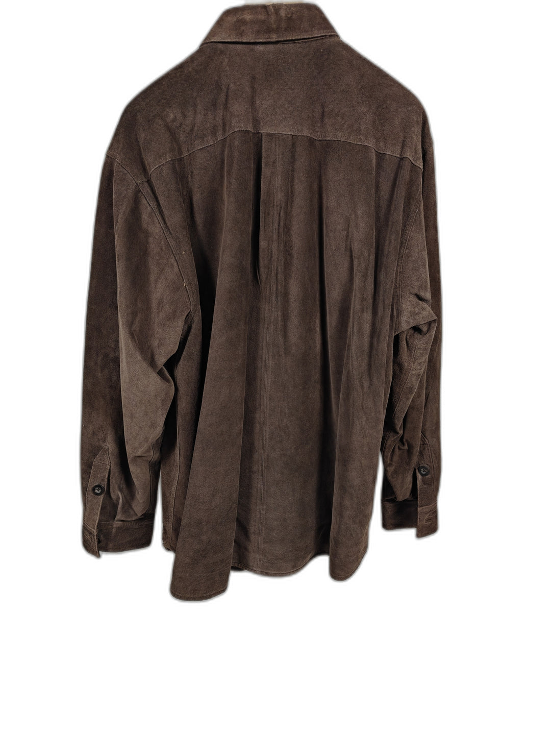 Mens Genuine Suede Leather Shirt Jacket Brown Vintage Large