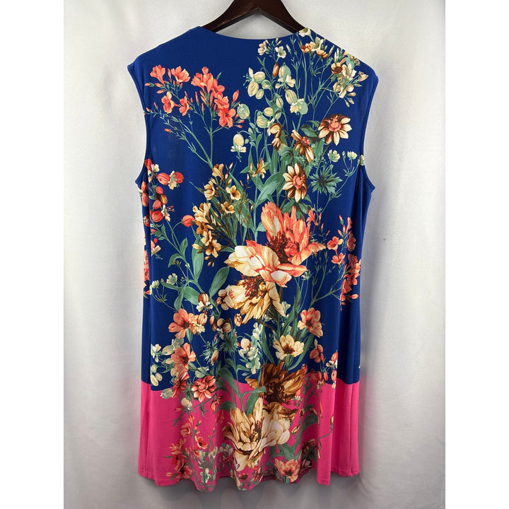 Women’s London Times XL Blue & Pink Floral Sleeveless Midi Dress