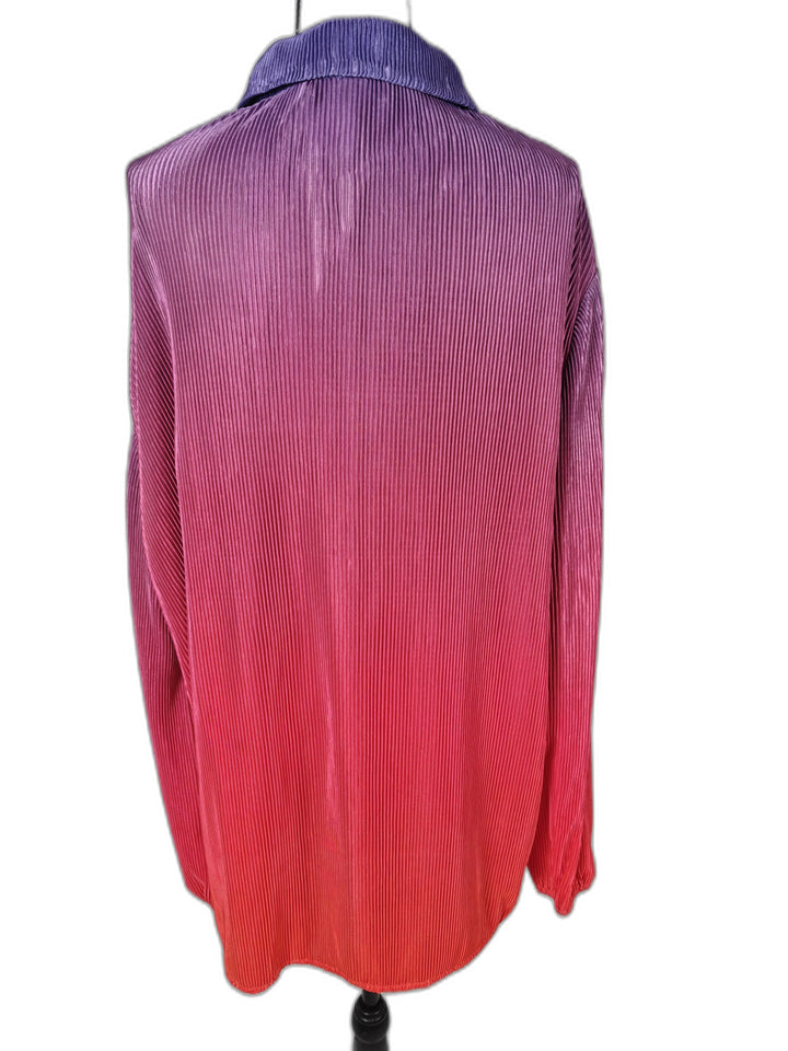 Women Akira Pleated Button Down Tunic Blouse Pink Purple XL