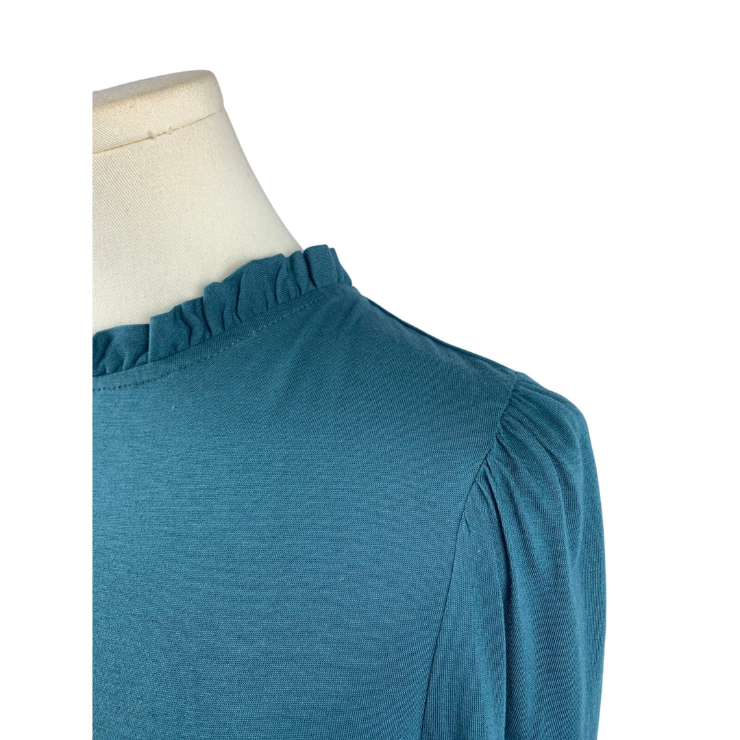 Women's Boden Blue Long Sleeve Ruffle Trim Top - Size S