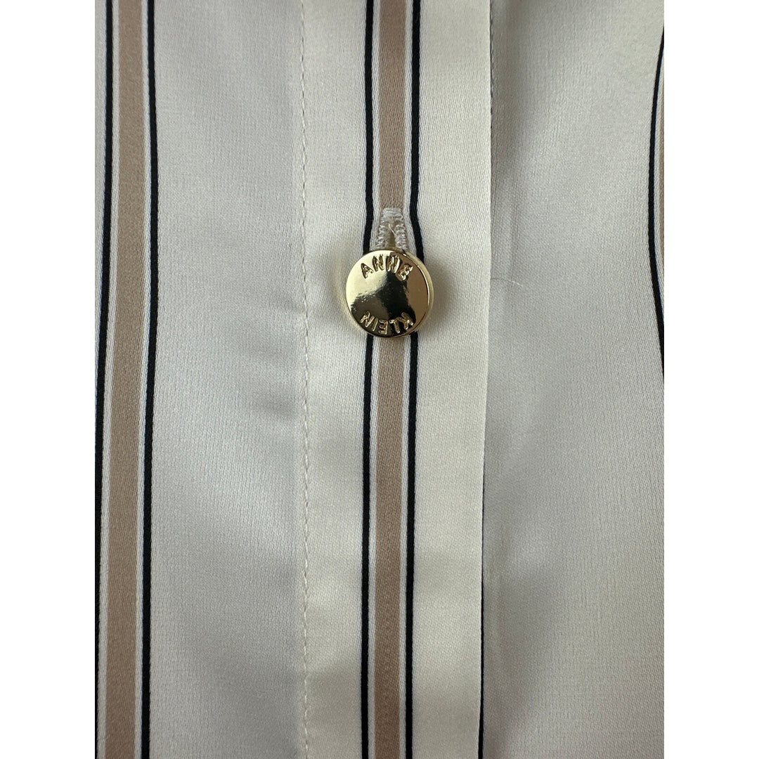 Women’s Anne Klein Cream and Tan Striped Satin Blouse Size L