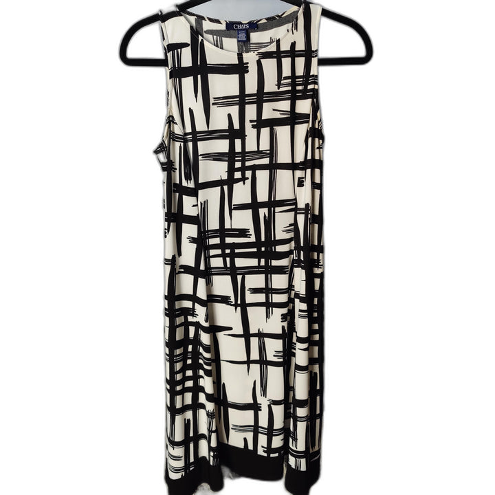 CHAPS Sleeveless A-Line Dress – Black & White Abstract Print, Size S