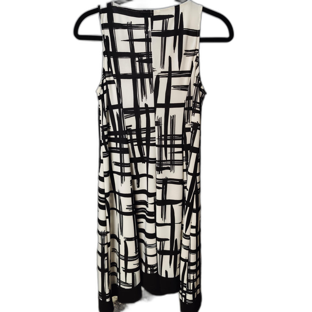 CHAPS Sleeveless A-Line Dress – Black & White Abstract Print, Size S
