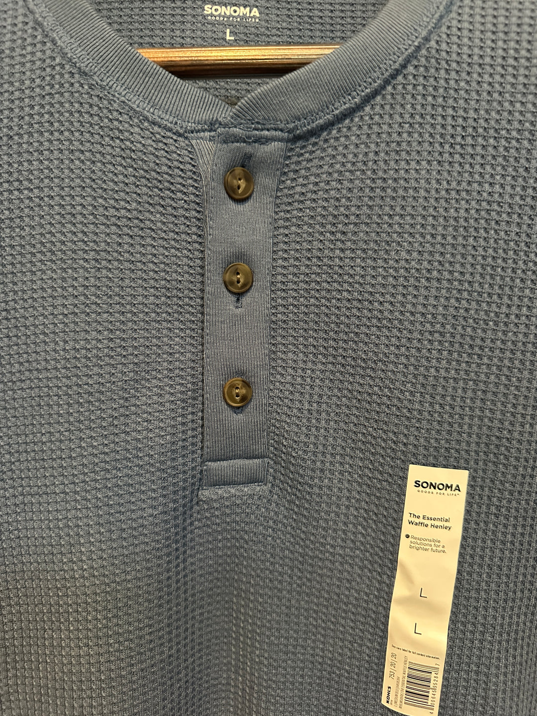Men’s Sonoma Slate Blue Waffle Henley Size L