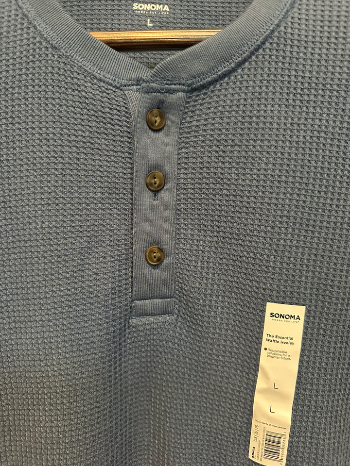 Men’s Sonoma Slate Blue Waffle Henley Size L