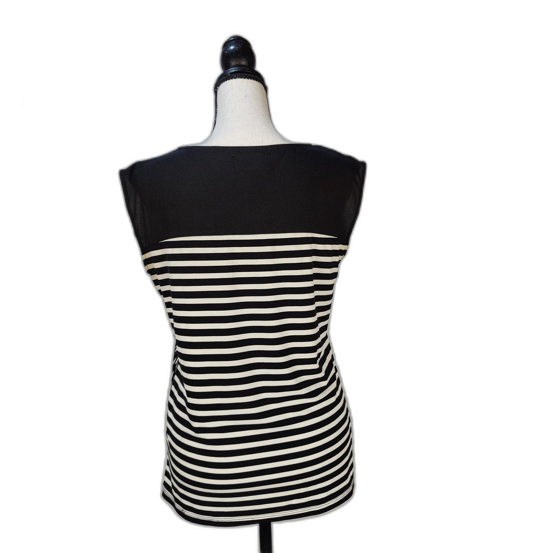 Calvin Klein Black & White Patterned Sleeveless Blouse – Size Small