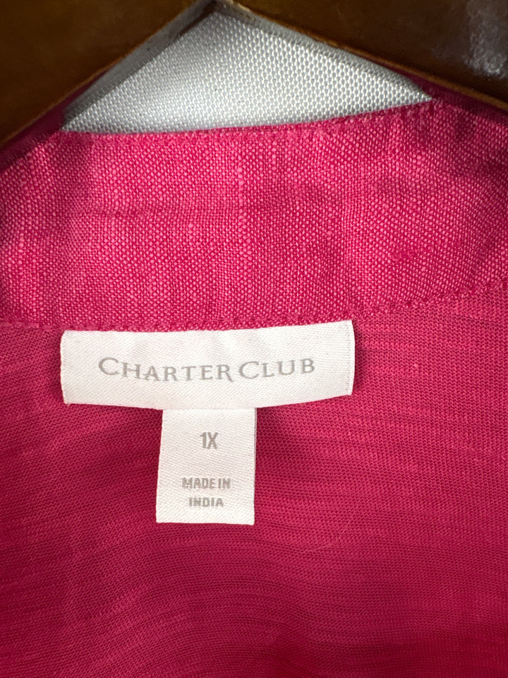 Women’s Charter Club Size 1X Bright Pink Short Sleeve Blouse