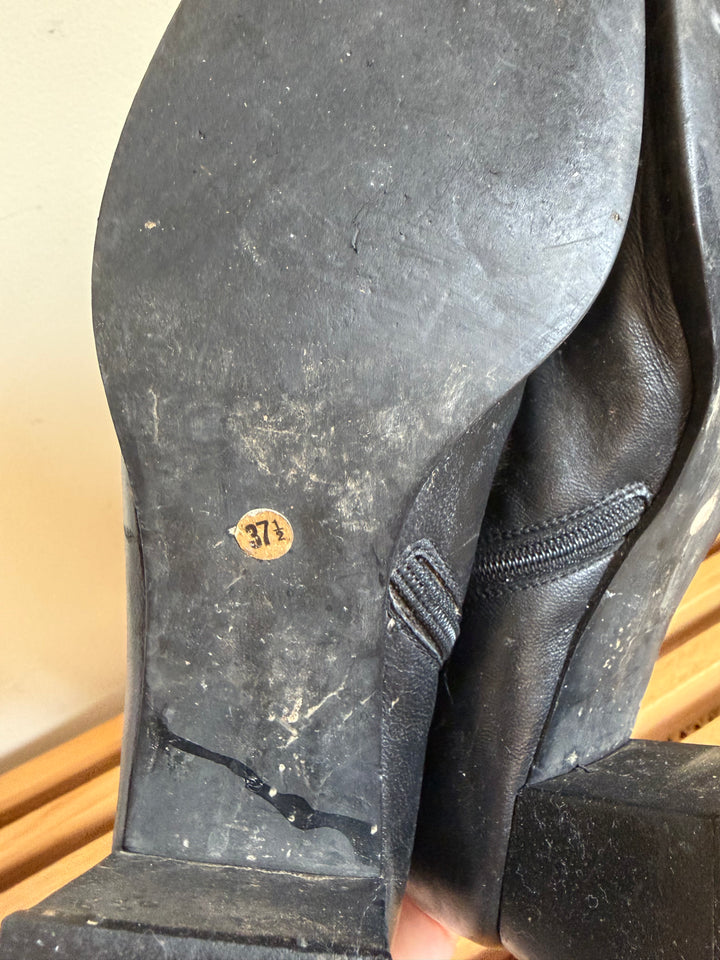 Vintage Miu Miu Black Leather Square Toe Knee High Boots 37.5 Y2K