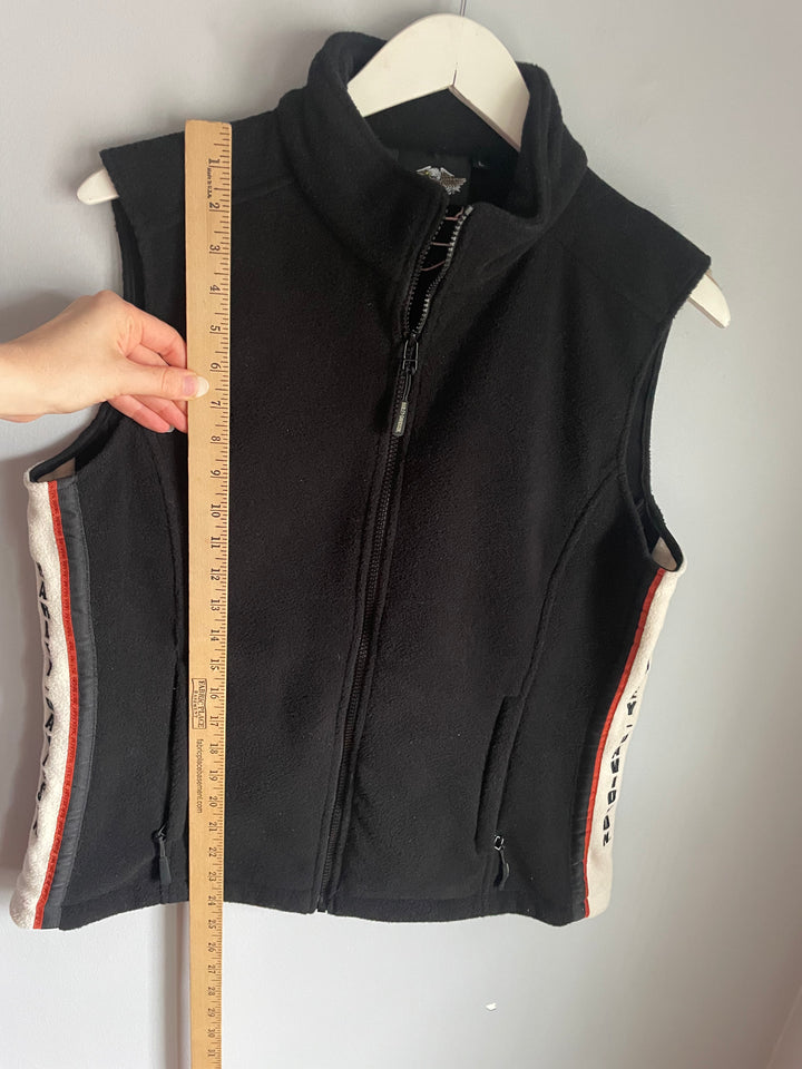 Harley Davidson Black Fleece Vest Full Zip Side Stripe Logo Size L Fall Layer